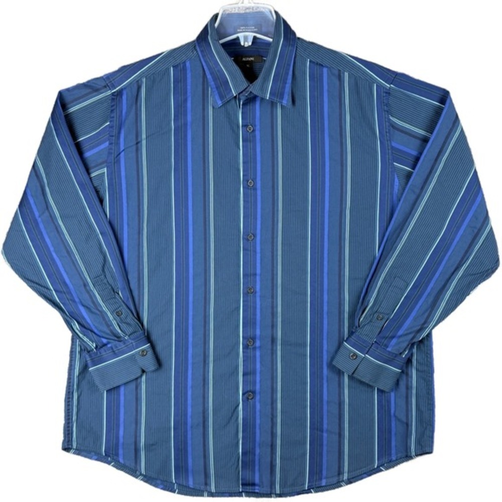 Alfani Men's XL Long Sleeve Button Down Shirt Blue Teal Vertical Stripe Cotton